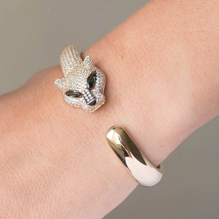 Золотий браслет "Пантера" з фіанітами б03205 від ювелірного магазину Онікс - 4