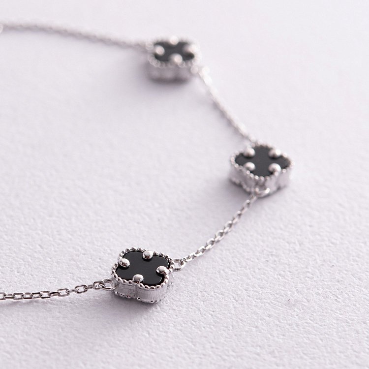 Браслет "Конюшина" з оніксом mini (біле золото) б05249 від ювелірного магазину Онікс - 2