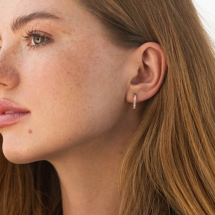 Серьги - кольца с фианитами (красное золото) с09088 от ювелирного магазина Оникс - 1