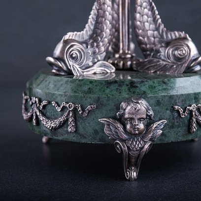 Фруктовниця "Дельфіни" зі срібла і мармуру, ручна робота сер00003 №2