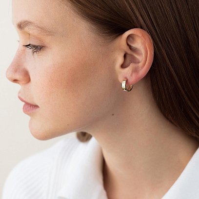 Серьги - кольца "Love" в желтом золоте (фианиты) с07652 №4