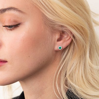 Срібні сережки - пусети з агатами і фіанітами 2112/9р-GAG №2