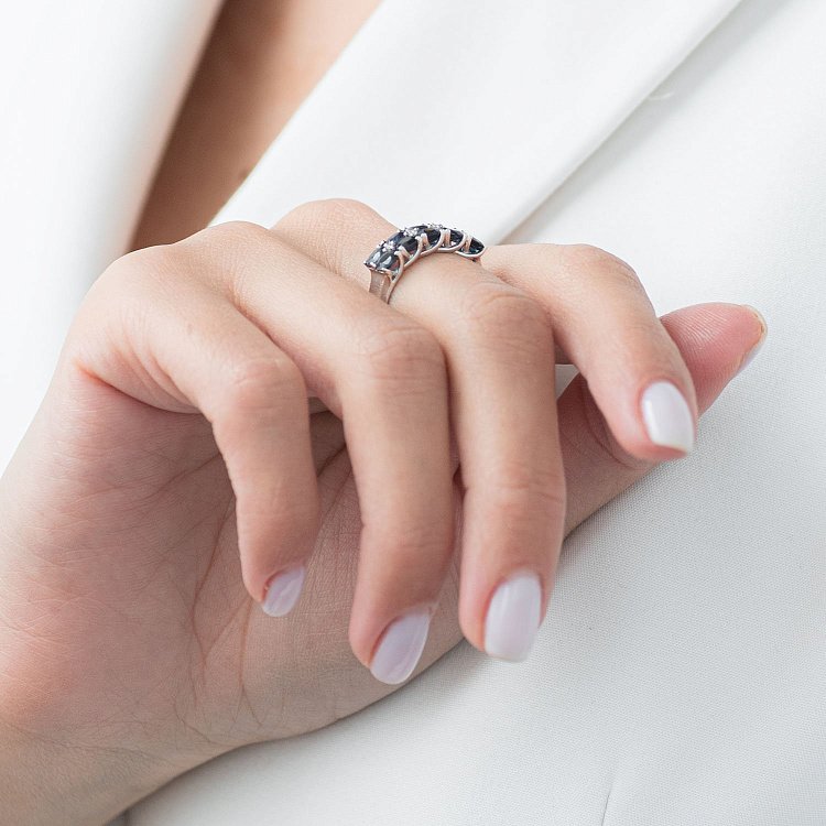 Золота каблучка з діамантами і сапфірами к348he від ювелірного магазину Онікс - 3