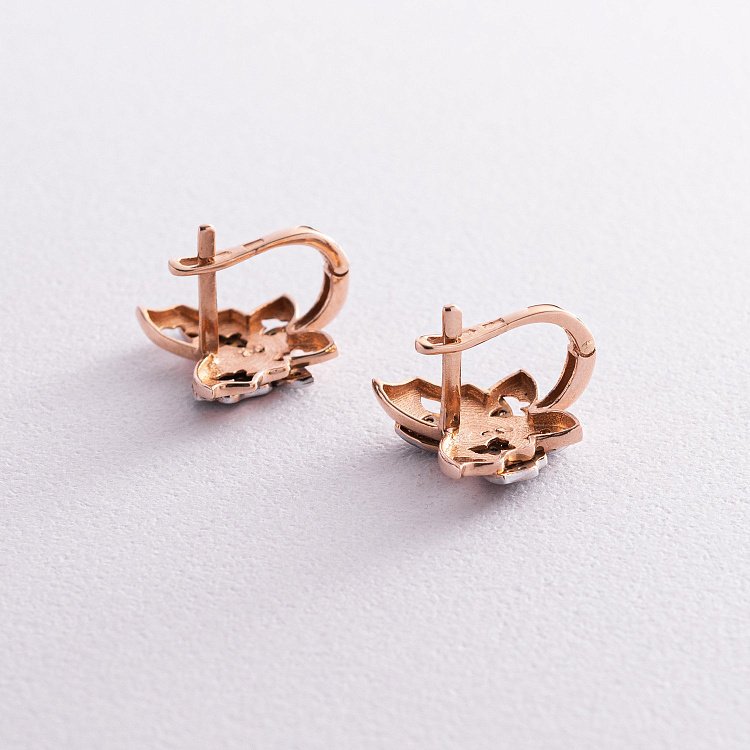 Золотые серьги "Бабочки" с фианитами с05536 от ювелирного магазина Оникс - 3