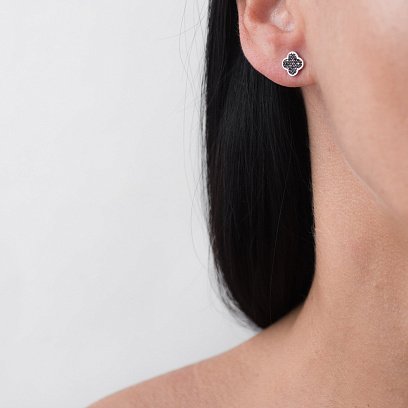 Золоті сережки-пусети "Конюшина" з чорними фіанітами с04775ч №4