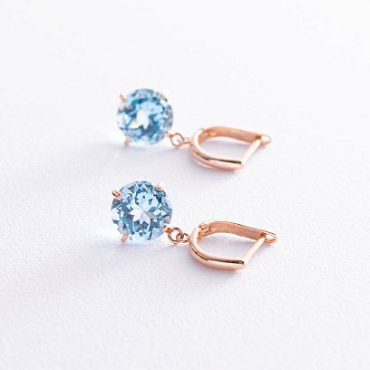 ﻿Золоті сережки "Захоплення" з блакитним топазом с05295 №3