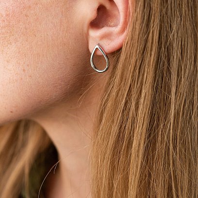 Сережки-пусети "Великі крапельки" в білому золоті с06410 №5