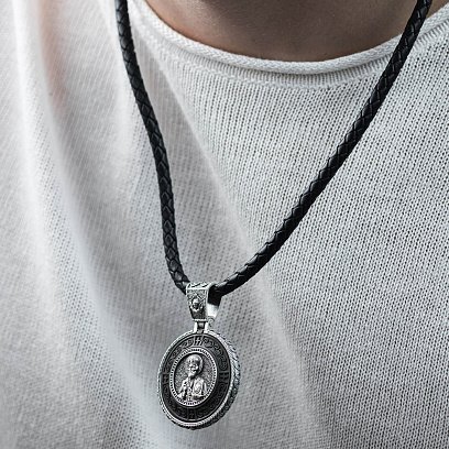 Срібний кулон "Миколай Чудотворець. Молитва" (ебенове дерево) 964 №4