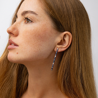 Золоті сережки - пусети з діамантами і сапфірами сб0599sth №2