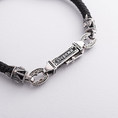 Шовковий браслет "Спаси та Збережи. З образами святих" зі срібними вставками 1093б №2