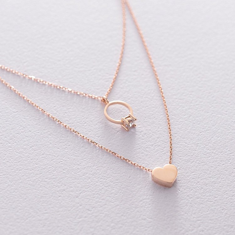 Золоте кольє із заручальною каблучкою і серцем (фіаніт) кол01863 від ювелірного магазину Онікс