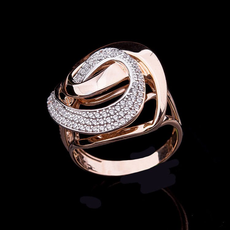 Золота каблучка з фіанітами к04365 від ювелірного магазину Онікс - 2