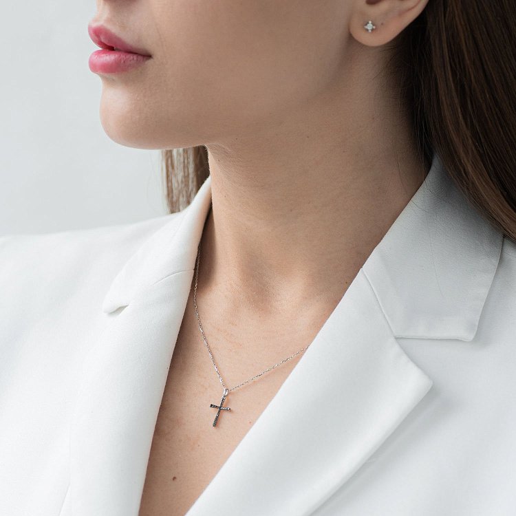 Золотой крестик с черными бриллиантами пб0061са от ювелирного магазина Оникс - 1