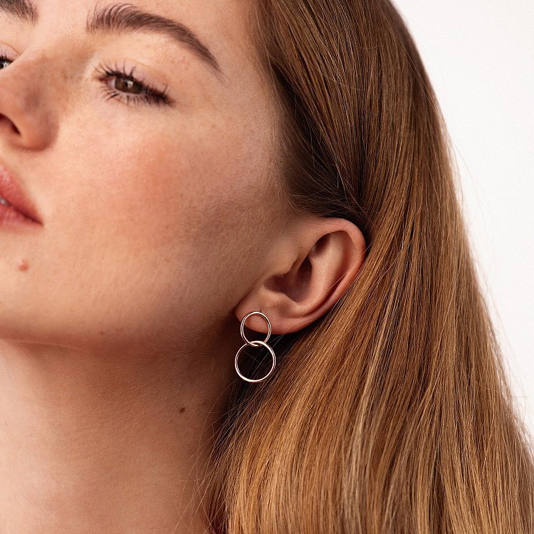 Серьги-пусеты "Кольца" в красном золоте с08894 от ювелирного магазина Оникс