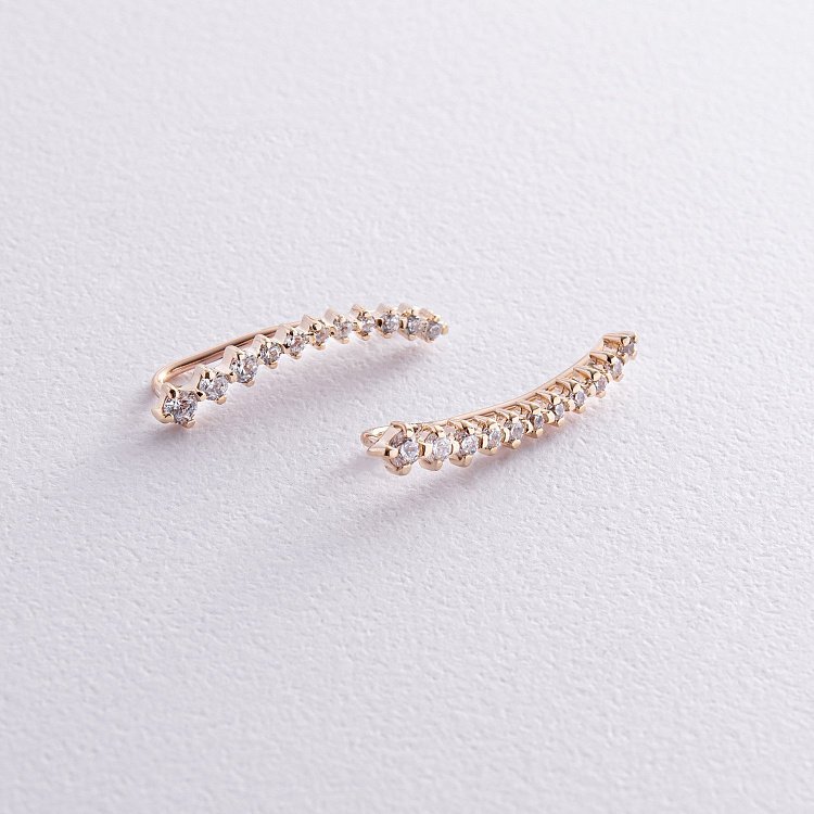 Сережки - клаймбери з фіанітами (жовте золото) с08437 від ювелірного магазину Онікс - 4