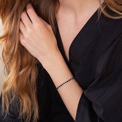 Серебряный браслет "Шарики" с черными фианитами 141637 №2