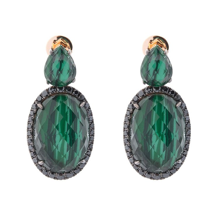 Золотые серьги (им.малахит, бриллиант) сб0200aj Золотые серьги (им.малахит, бриллиант) сб0200aj от ювелирного магазина Оникс