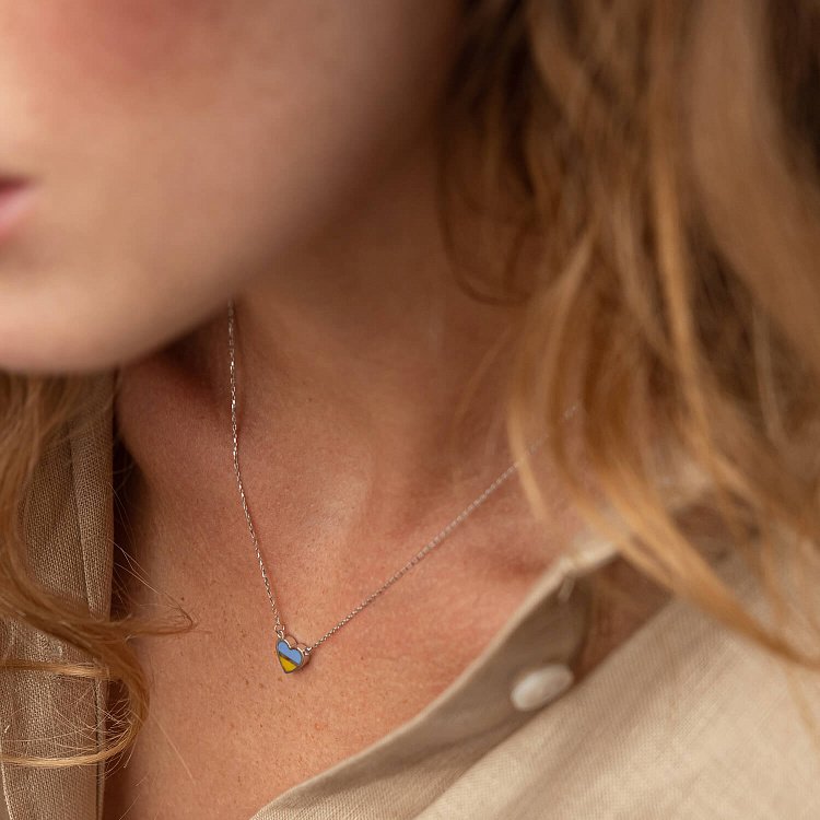 Кольє "З Україною в серці" у білому золоті (блакитна та жовта емаль) кол02306 від ювелірного магазину Онікс - 6