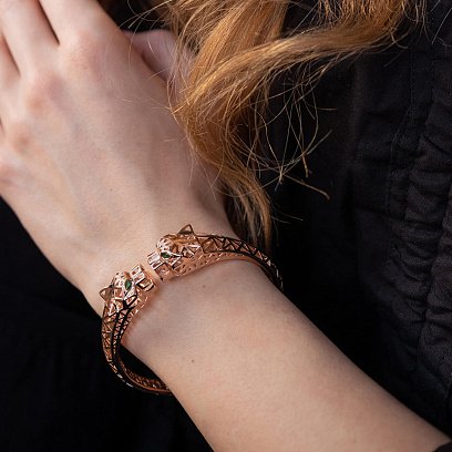 Жорсткий браслет "Пантера" у червоному золоті (фіаніти) б05220 №6