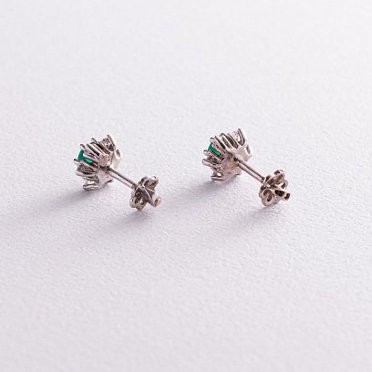 Золотые серьги - пусеты с ониксом и фианитами (8 мм) с01926 №3