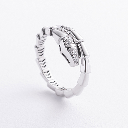 Кольцо "Змея" в белом золоте (фианиты) к08464
