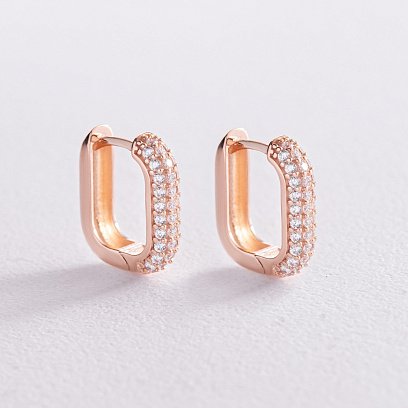 Золоті сережки "Беата" з білими фіанітами с07860