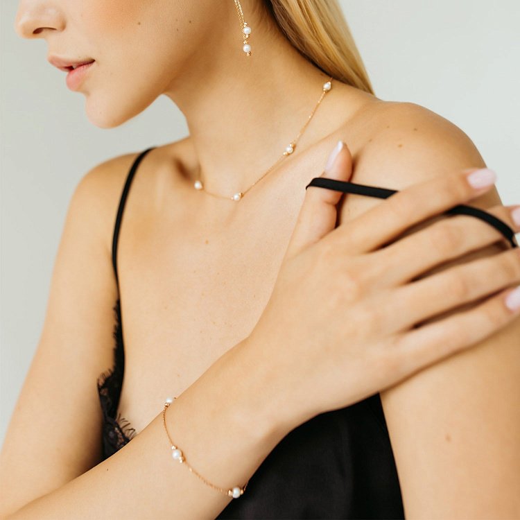 Золотой браслет с жемчужинами б04393 от ювелирного магазина Оникс - 4