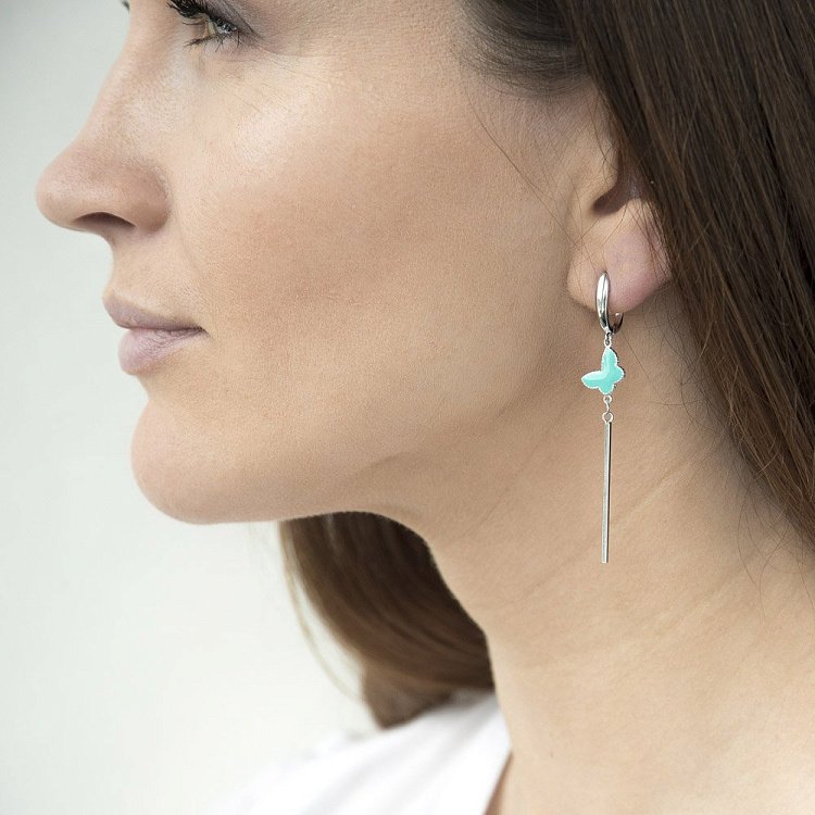 Срібні сережки "Метелики" з емаллю 122174г - 3 Срібні сережки "Метелики" з емаллю 122174г від ювелірного магазину Онікс - 3