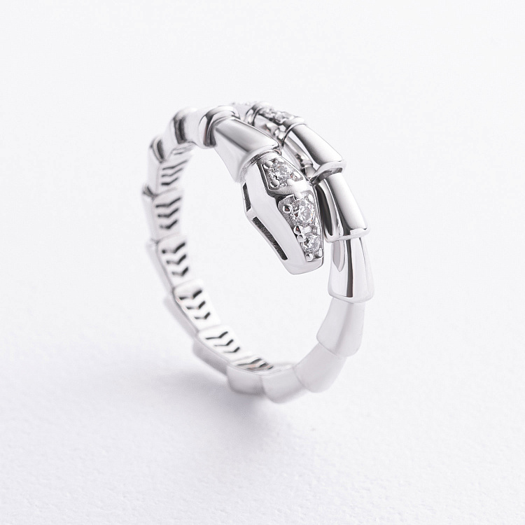 Кольцо "Змея" в белом золоте (фианиты) к08464 от ювелирного магазина Оникс
