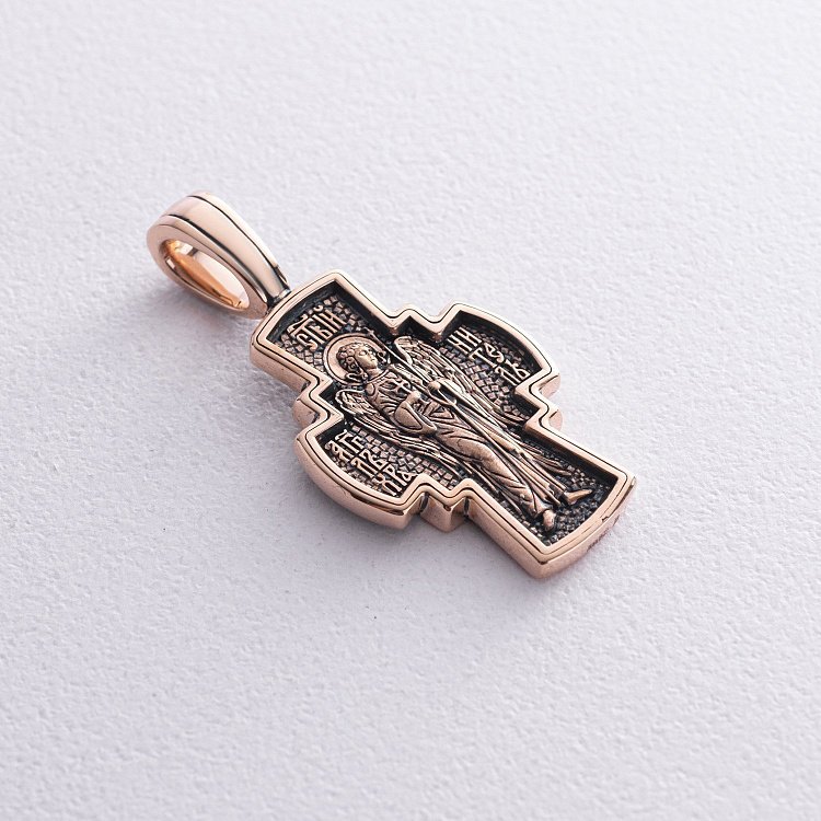 Золотой крест "Распятие Господне. Ангел Хранитель" п02645 от ювелирного магазина Оникс - 4