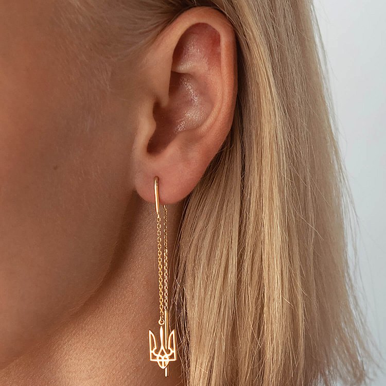 Сережки - протяжки "Герб України - Тризуб" (жовте золото) с07966 від ювелірного магазину Онікс - 3