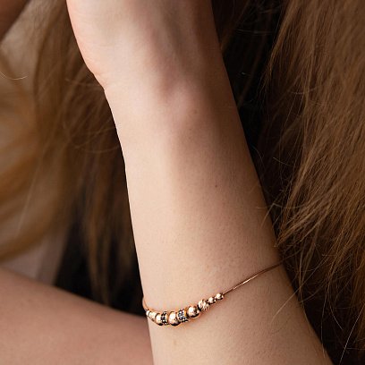 Браслет "Кульки" у червоному золоті (фіаніти) б05106 №4