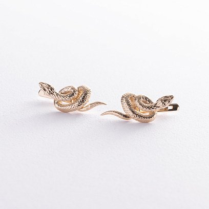 Серьги "Змеи" в желтом золоте (белые фианиты) с08469 №5