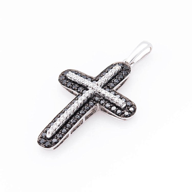 Золотая подвеска - крестик с черными и белыми бриллиантами пб0052gm от ювелирного магазина Оникс - 2