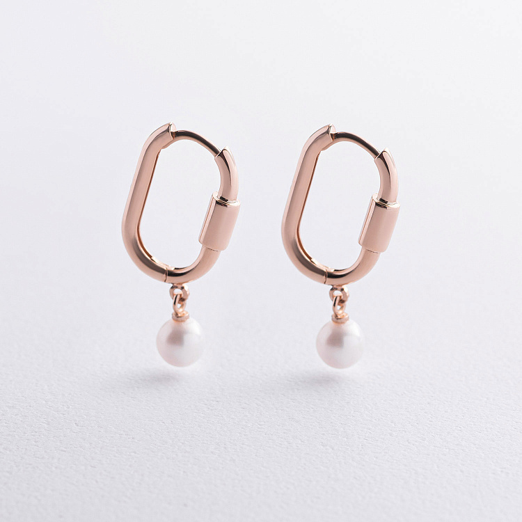 Сережки "Amelie" з перлами (червоне золото) с09648 від ювелірного магазину Онікс