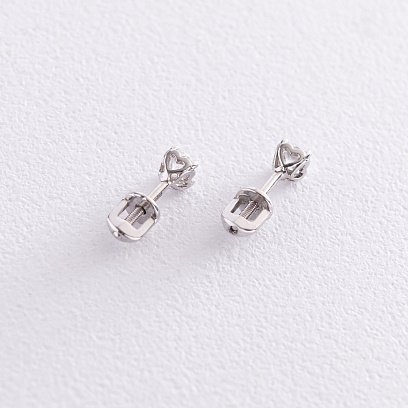 Серьги - пусеты "Сердечки" в белом золоте (фианиты) с06918 №8