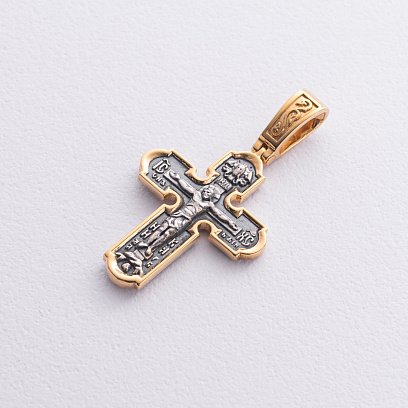 Серебряный крестик с чернением и позолотой 132855 №6