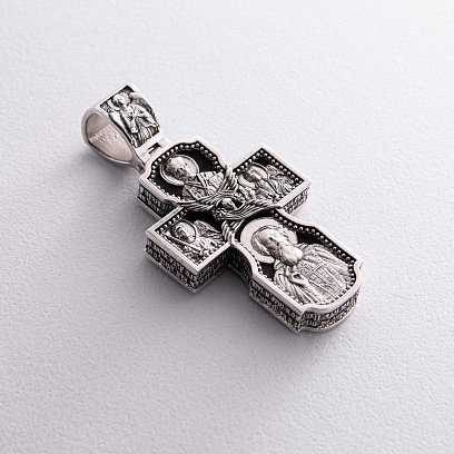 Серебряный крест "Господь. Архангелы Михаил и Гавриил. Ангел Хранитель. Святитель Николай. Сергий Радонежский" с эбеновым деревом 980 №5