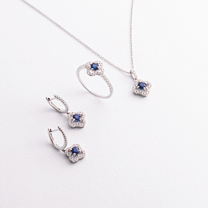 Золотые серьги "Клевер" (бриллианты, сапфиры) сб0639ca №3