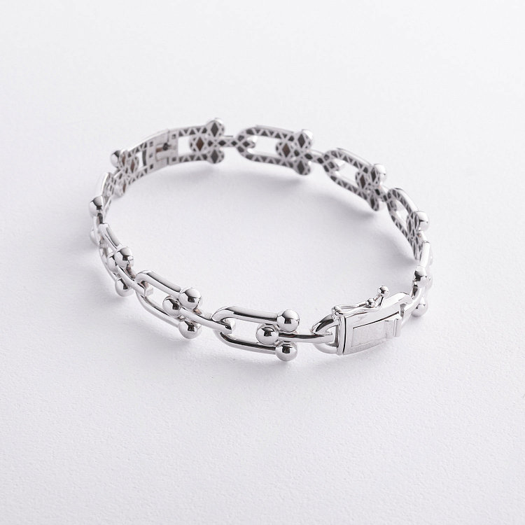 Жорсткий браслет "Фантазія" у білому золоті б05835 від ювелірного магазину Онікс - 2