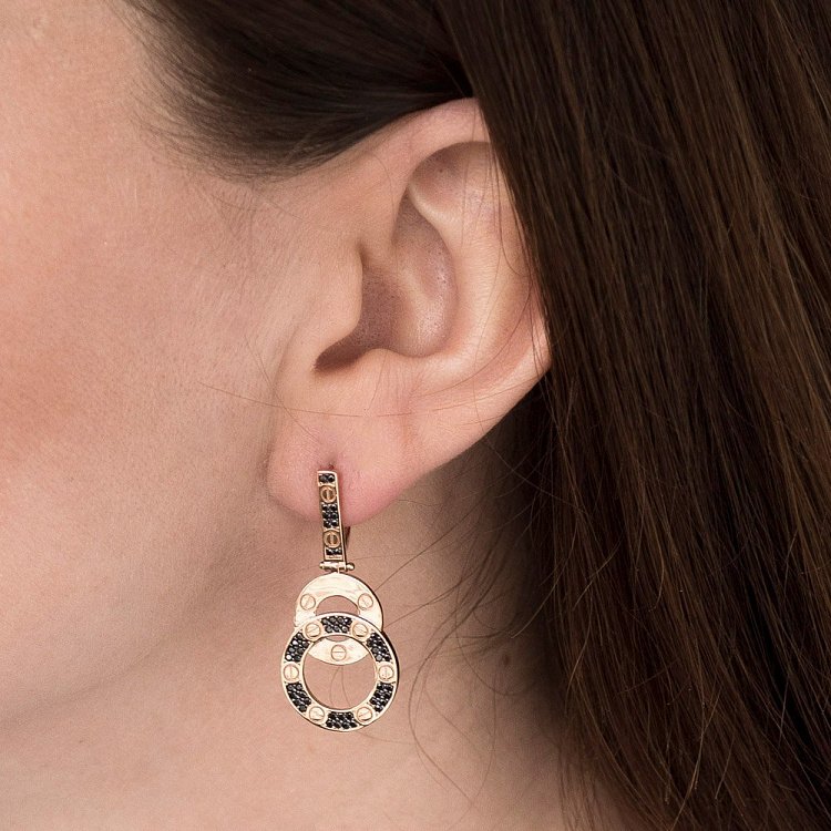 Золоті сережки з чорними фіанітами с05338 від ювелірного магазину Онікс - 3