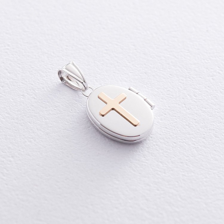 Золотий кулон для фотографії з хрестиком п03440 від ювелірного магазину Онікс