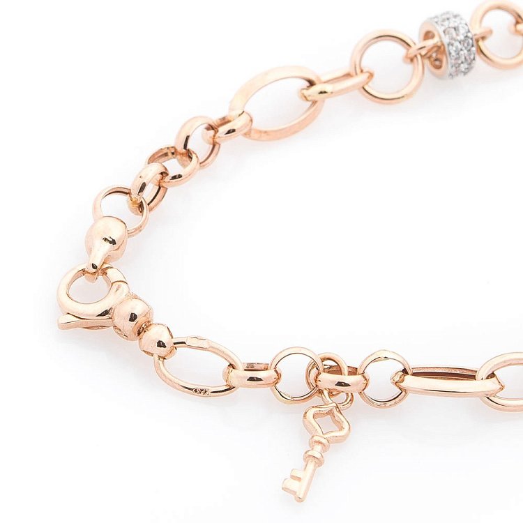 Золотой браслет "Сердце и ключ" (фианиты) б03326 от ювелирного магазина Оникс - 2