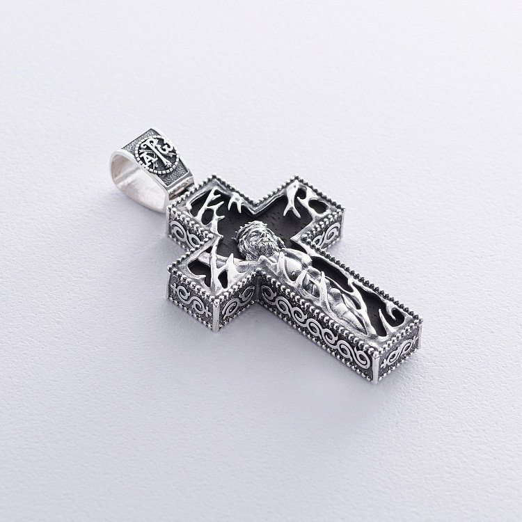 Мужской православный крест "Распятие" из эбенового дерева и серебра 970 от ювелирного магазина Оникс - 5