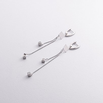 Серебряные серьги "Кубики на цепочке" 123482 №2