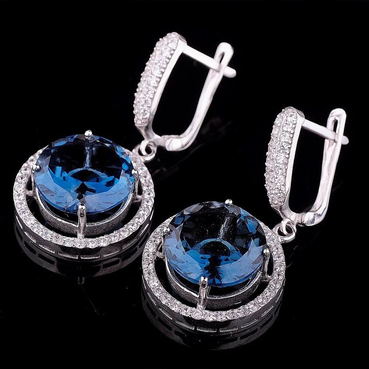 Золоті сережки з топазом і фіанітами с416 від ювелірного магазину Онікс - 1