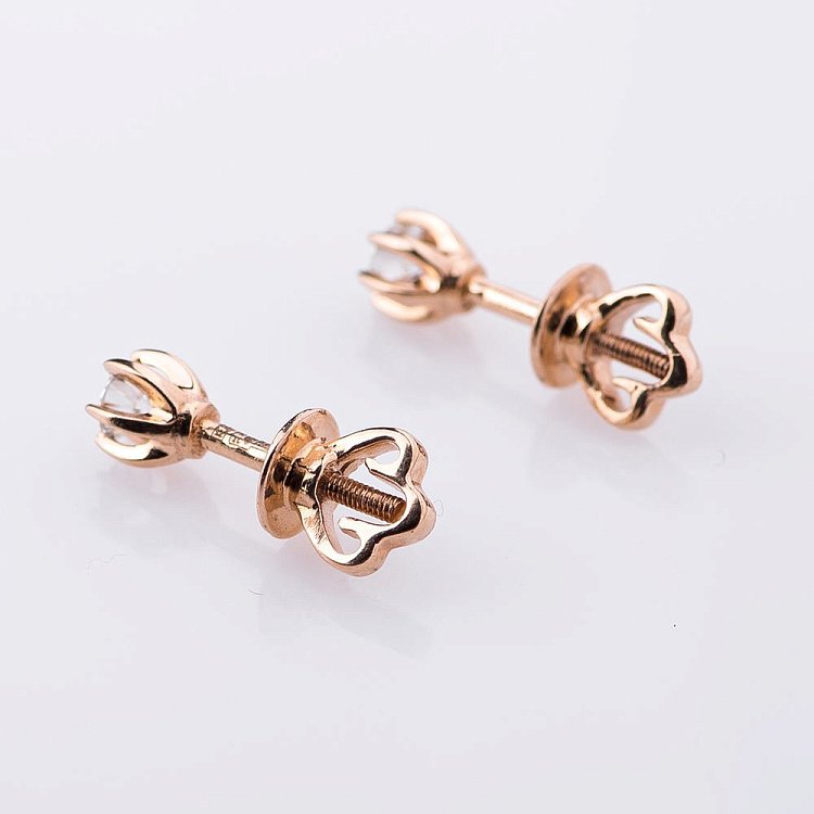 Золоті сережки-пусети з діамантами е0462-1к від ювелірного магазину Онікс - 2