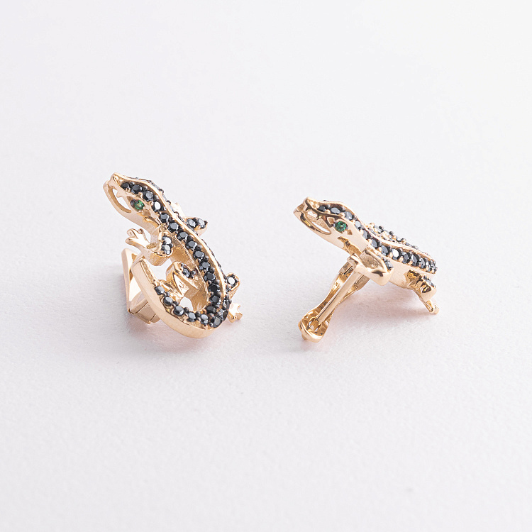 Серьги "Ящерицы" в желтом золоте (фианиты) с09462 от ювелирного магазина Оникс - 1
