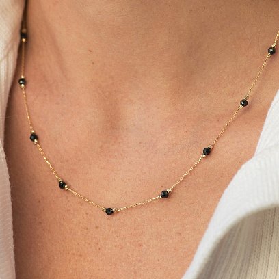 Колье "Шарики" с черными фианитами (желтое золото) кол02488 №3