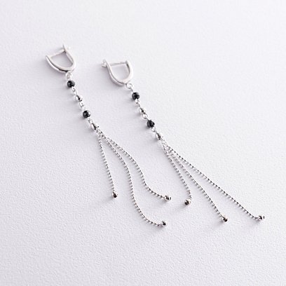 Золоті сережки "Кульки" з чорними фіанітами с07210